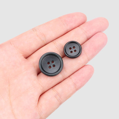 Black Round Natural Jade Four Hole Buttons for Suit Jackets Trousers 4pcs