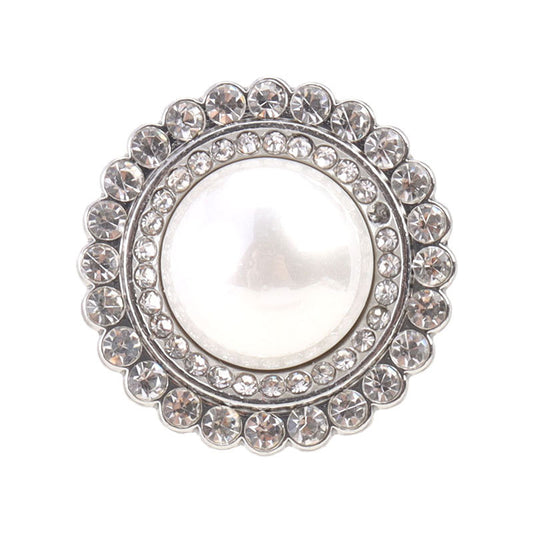 Bouton de couture en métal 21,5 mm perle argentée blanche noire avec strass - 6 pièces