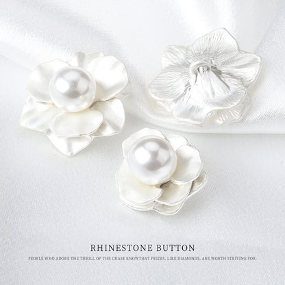 White Pearl Flower Button with Handle for Women's Coats 5pcs