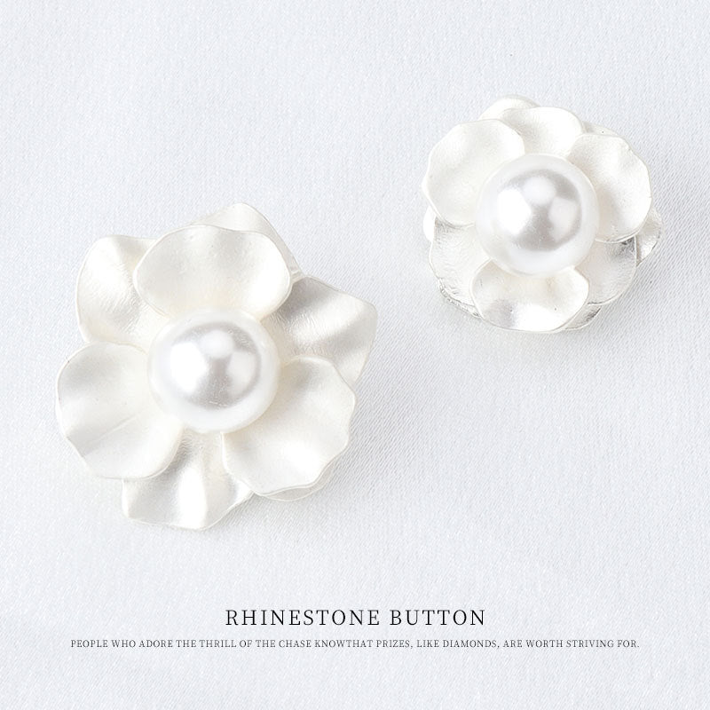 White Pearl Flower Button with Handle for Women's Coats 5pcs