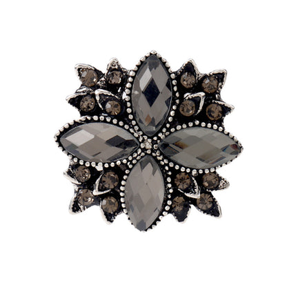 Bottoni in metallo a forma di fiore con strass, 23mm, Gunmetal Black, 5 pezzi