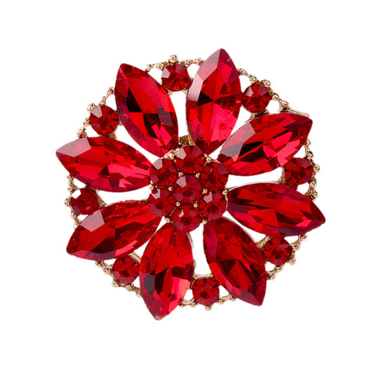 25/27/31mm Metal Red Rhinestone Floral Buttons for Vintage Fur Coats 4pcs