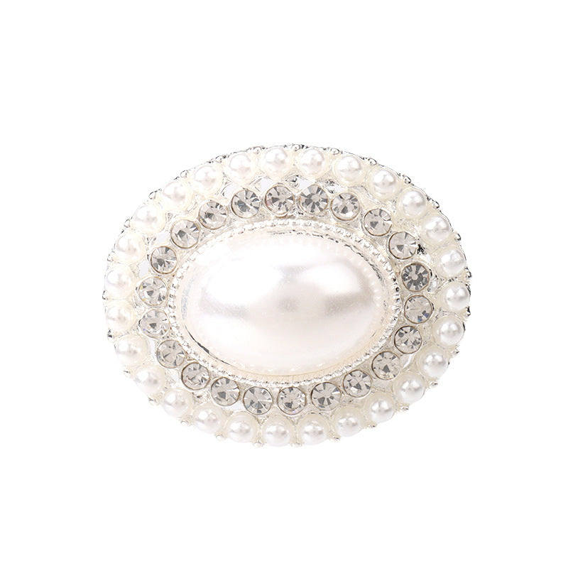 Silver Oval Pearl Coat Decorative Rhinestone Button for Women's Clothes 6pcs