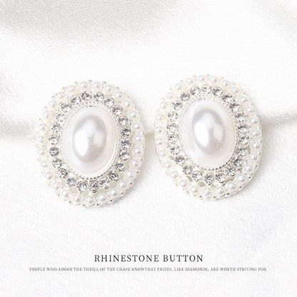 Silver Oval Pearl Coat Decorative Rhinestone Button for Women's Clothes 6pcs