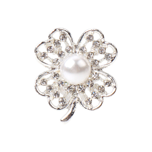 Bouton floral décoratif en métal avec perles et strass en diamant de 22 mm, 6 pièces