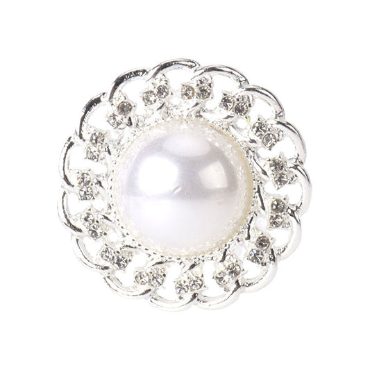 1.06 inch Gold Silver Round Metal Pearl Rhinestone Button 6pcs