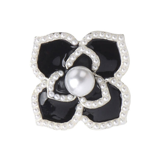 Bouton en métal à tige de perle fleur blanc noir or de 0,94 pouce