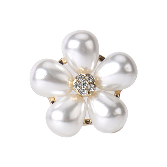 0.9inch Pearl Flower Rhinestone Button Metal Base with Shank 6pcs