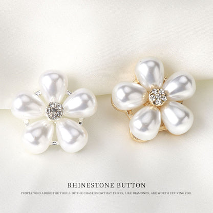 0.9inch Pearl Flower Rhinestone Button Metal Base with Shank 6pcs