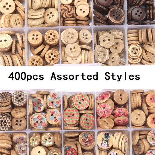 9-11mm Coconut Shell DIY Buttons 400 Pack (Assorted Styles)