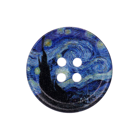 23/25/30mm Round Four Hole Resin Buttons with Oil Painting Prints 20pcs