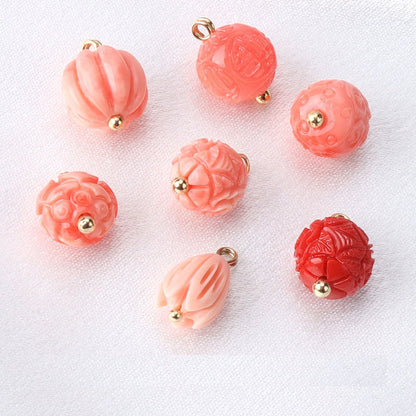 10mm Pink Flower Shaped Resin Bead Buttons with Gold Studs 12pcs