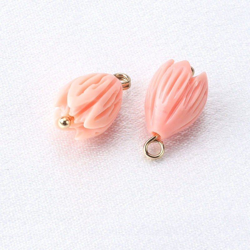 10mm Pink Flower Shaped Resin Bead Buttons with Gold Studs 12pcs