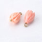 10mm Pink Flower Shaped Resin Bead Buttons with Gold Studs 12pcs