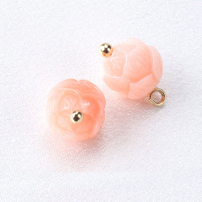 10mm Pink Flower Shaped Resin Bead Buttons with Gold Studs 12pcs