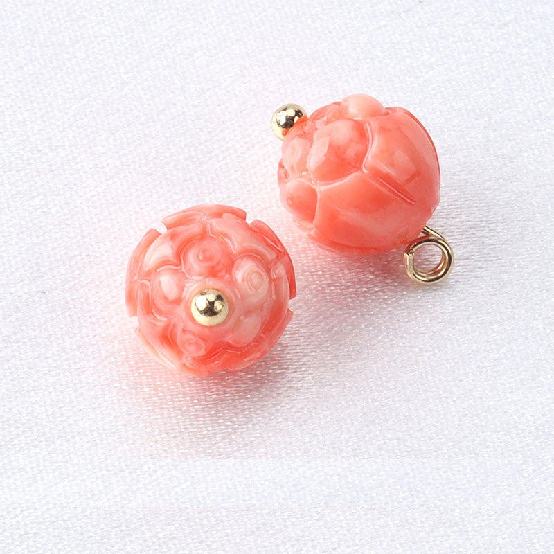 10mm Pink Flower Shaped Resin Bead Buttons with Gold Studs 12pcs