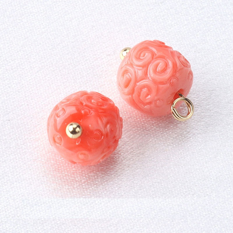 10mm Pink Flower Shaped Resin Bead Buttons with Gold Studs 12pcs