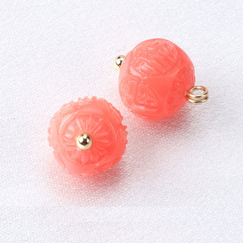 10mm Pink Flower Shaped Resin Bead Buttons with Gold Studs 12pcs