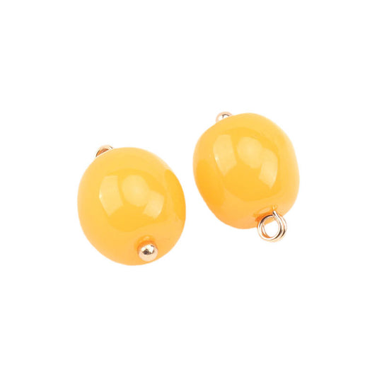 12mm Resin Yellow Bead Buttons with Gold Studs for Chinese Cheongsam 20pcs