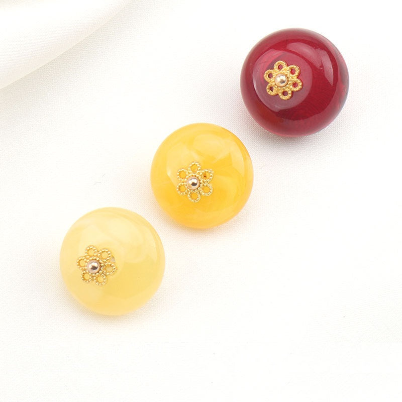 Boutons de base florale en résine dorée à clous de 15 mm pour Hanfu chinois, pack de 15