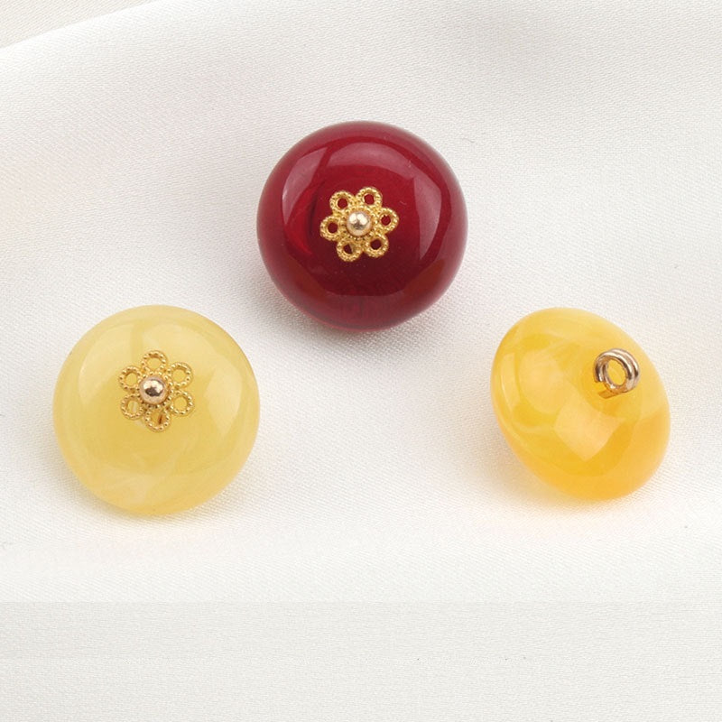 15mm Golden Studded Resin Floral Base Buttons for Chinese Hanfu 15 Pack