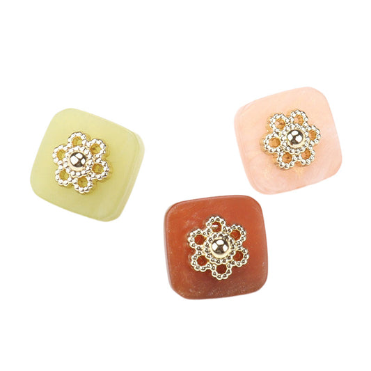 Boutons carrés en résine de style chinois de 10 mm avec tiges en métal, 20 pièces