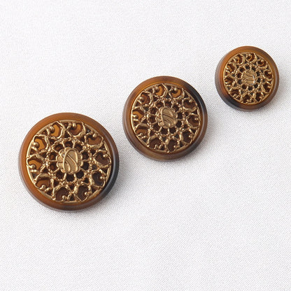 17.5/22.5/25mm Coffee Colored Shank Resin Metal Combined Buttons 15 Pack