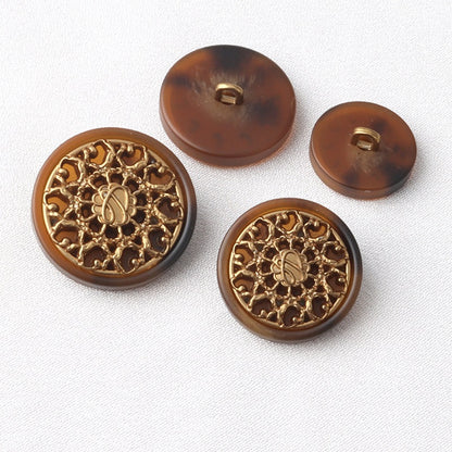 17.5/22.5/25mm Coffee Colored Shank Resin Metal Combined Buttons 15 Pack