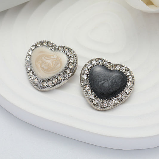 25mm Heart-Shaped Diamond Black White Oiled Metal Button 10pcs