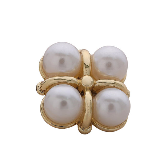 17mm Four-Leaf Clover Pearl Gold Metal Shank Button 10pcs