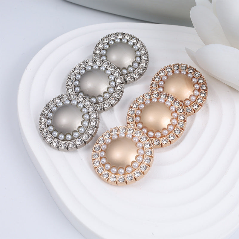 12.5-25mm Round Pearl Rhinestone Decorative Metal Button 10pcs