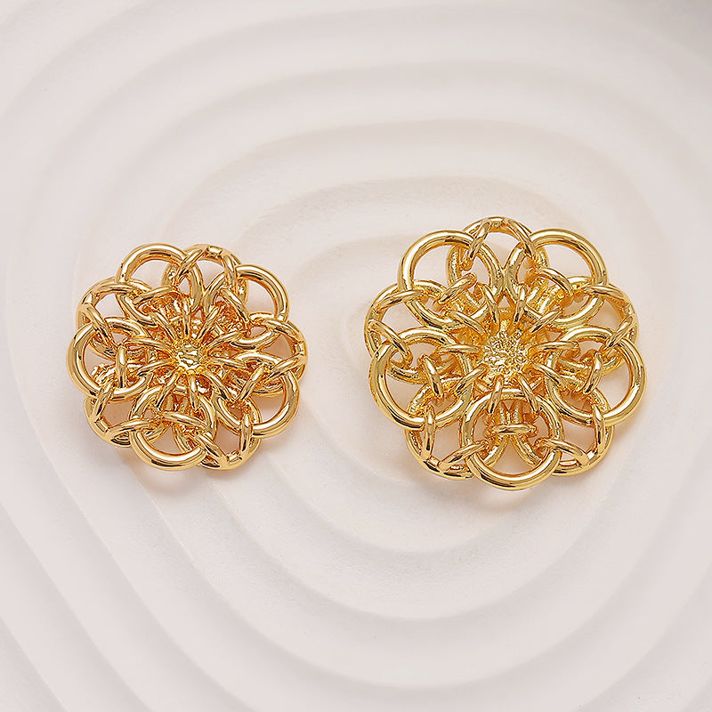 Retro Gold Linked Rings Flower Shape Hand-Sewn Metal Button 5pcs