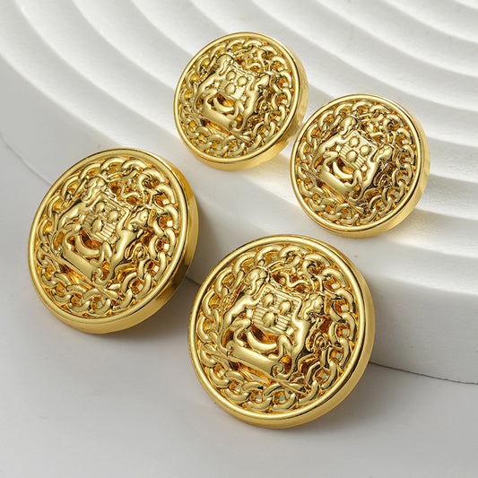 Golden Round Metal Double Lions Hand-Sewn Coat Button 12pcs