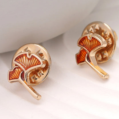 Rose Gold Ginkgo Leaf Metal Menns Skjorte Pin Brosje 12stk