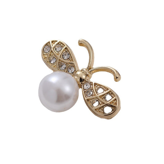 Bee-Shaped Pearl Metal Brooch 5pcs