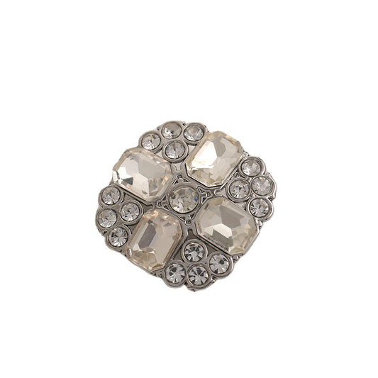 Bouton en métal argenté avec cristaux en diamant carré noble de 23 mm, 5 pièces