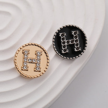 20mm Round Metal Shank Button with Letter H and Rhinestones 8pcs