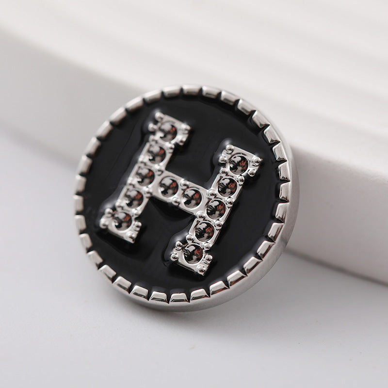 20mm Round Metal Shank Button with Letter H and Rhinestones 8pcs