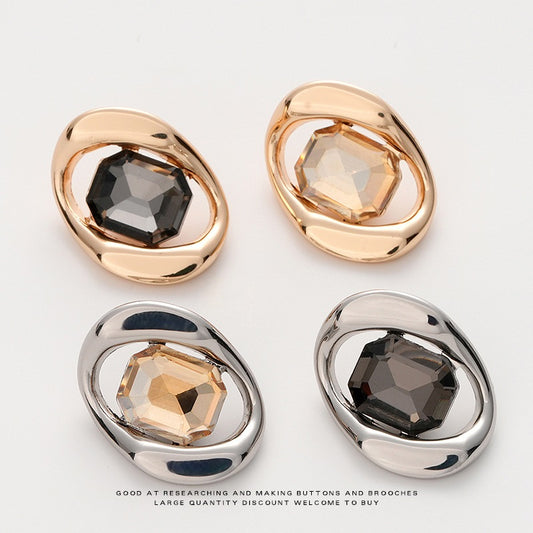 High-End Square Diamond Irregular Geometric Metal Button 5pcs