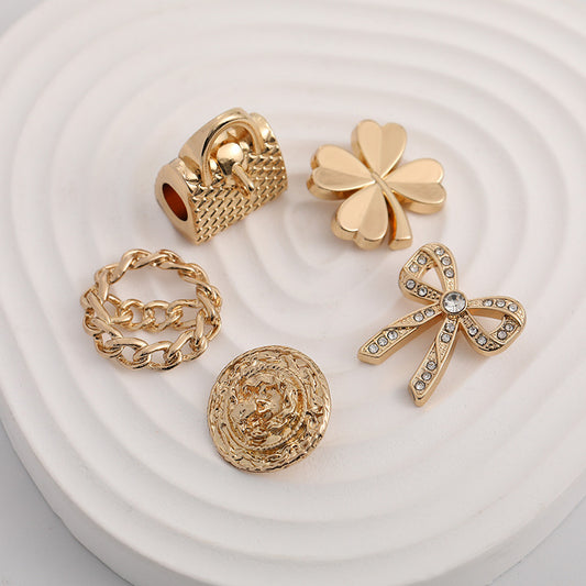 21mm Handbag Four-Leaf Clover Bow Bracelet Gold Metal Buttons 5 Pack