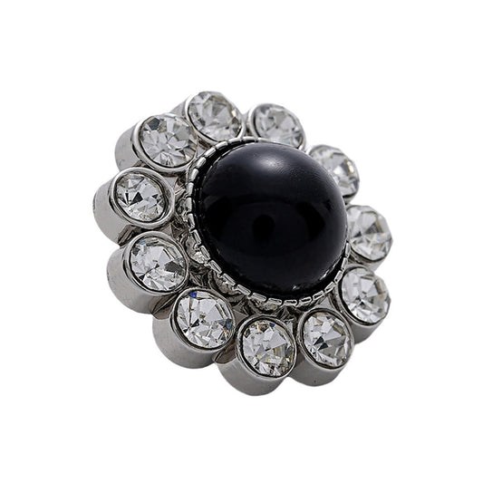 Black Cat's Eye Pearl and Diamond-Inlaid Metal Evening Gown Button 5pcs