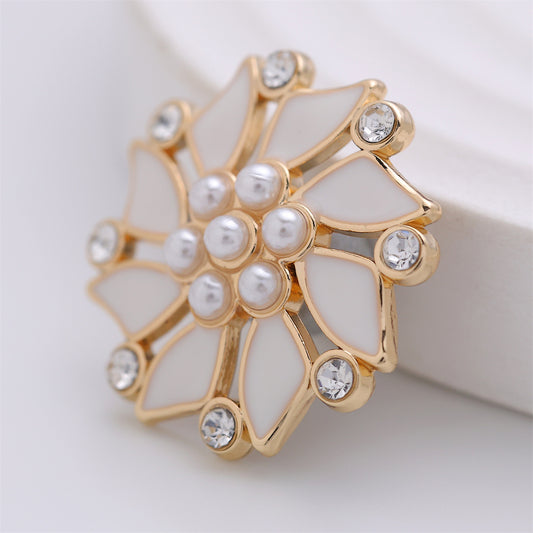 23mm Diamond-Inlaid Pearl Windmill-Shaped Metal Coat Button 6pcs