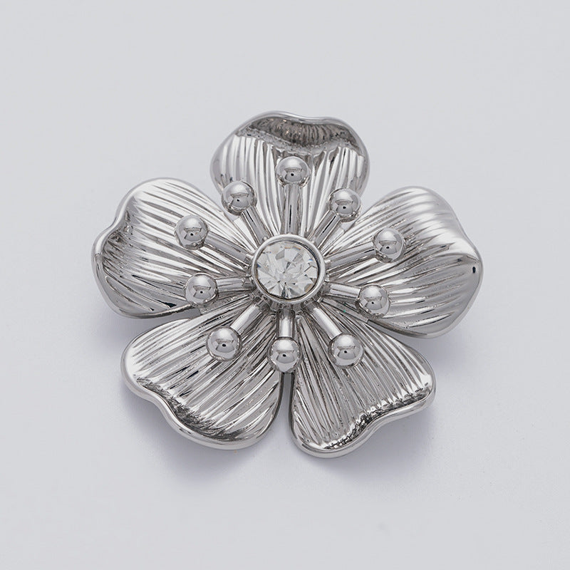 43mm Fashion Flower Rhinestone Metal Brooch for Coat Dress 2pcs