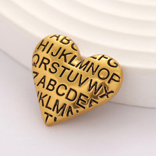 20-23mm Vintage Golden Heart-Shape Letter Metal Button 8pcs