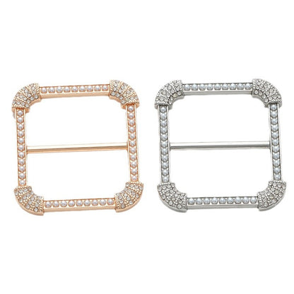 Fivela Decorativa Quadrada de 30mm com Pérola e Strass 2pcs