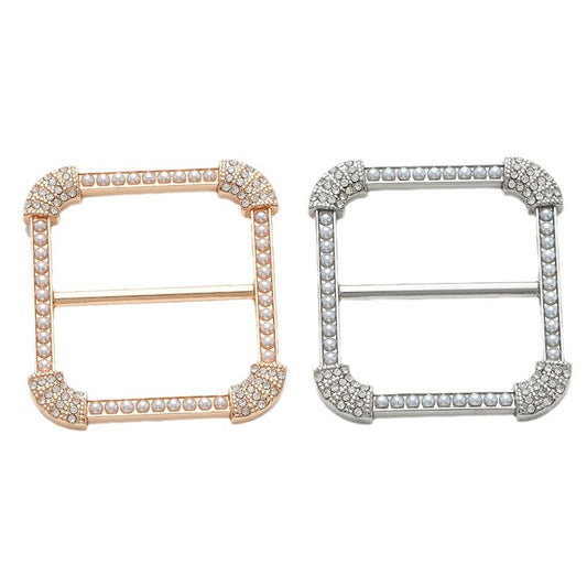 30mm Square Decorative Buckle with Pearl and Rhinestone 2pcs