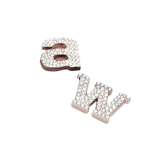 Silver Full-Diamond Letter A W-Shaped Hand-Sewn Metal Button 10pcs