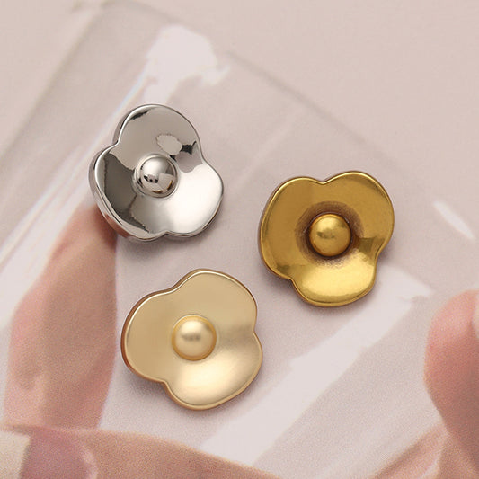 Clover-Shaped Gold and Silver Zinc Alloy Metal Button 6pcs