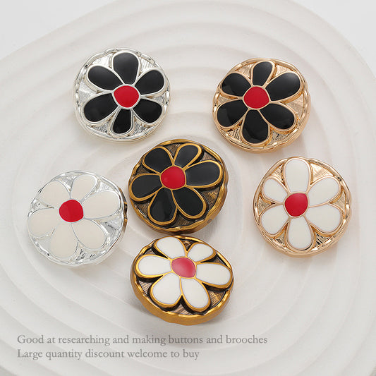 Black White Floral Vintage Metal Hand-Sewn Buttons 6 Color Pack