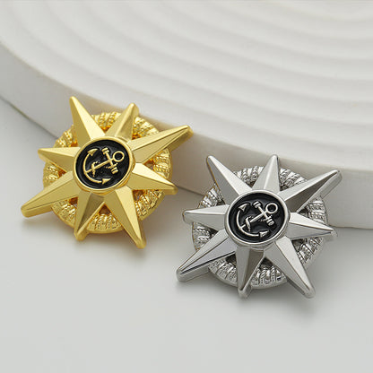 Broche Metálico em Forma de Estrela Octogonal com Epóxi Âncora Ouro Prata 2 Pacote